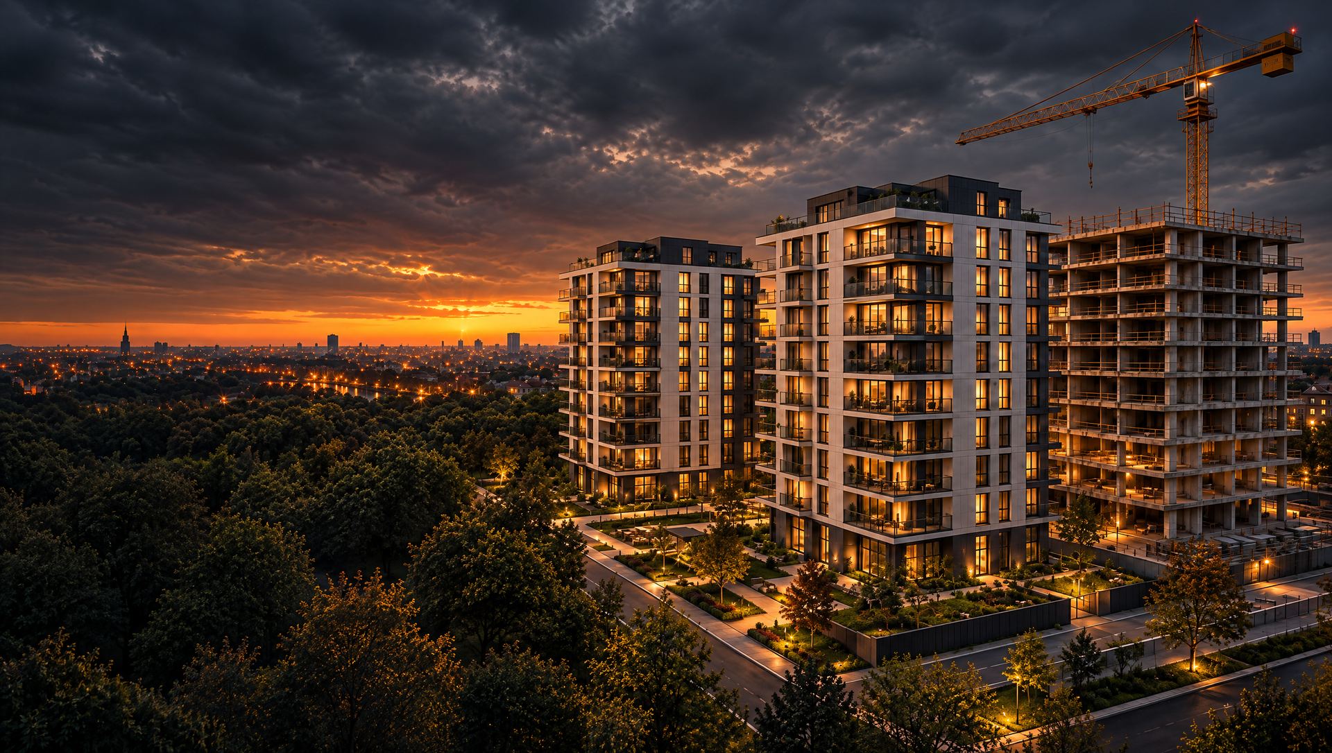 Evening view of a residential project